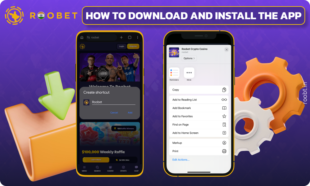Download and install the Roobet mobile application on Android and iOS