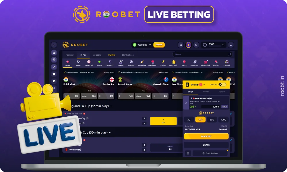 Roobet Live allows players to place bets during matches with dynamically changing odds