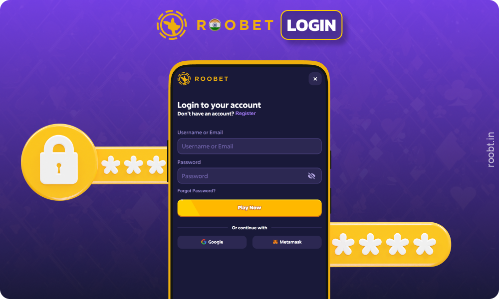 Log in to the Roobet app using your username or email address and password