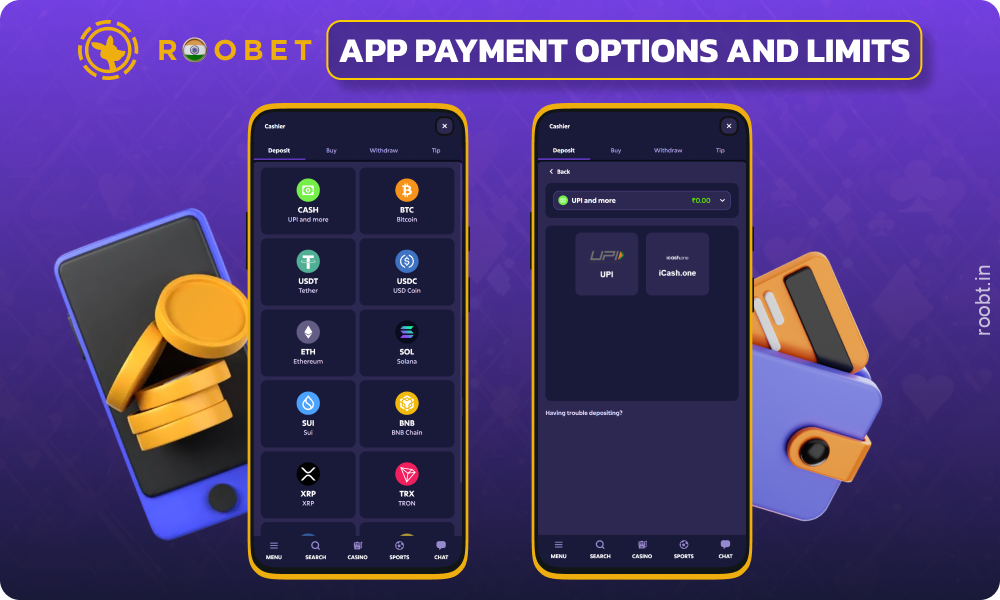 The Roobet app supports quick deposits and withdrawals