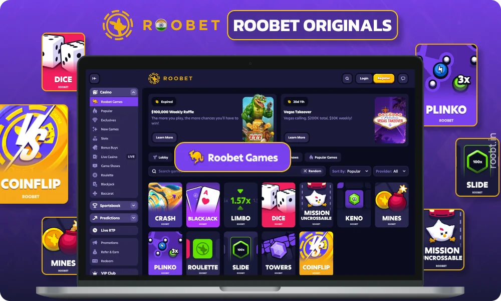 Roobet Originals offers exclusive games with unique mechanics and bonus features