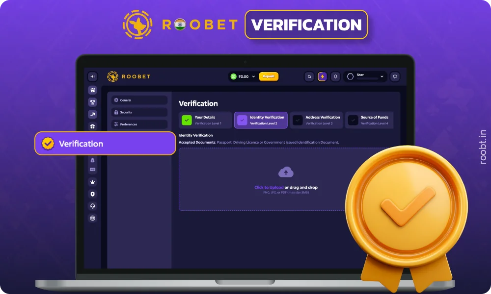 To complete Roobet India verification, users need to upload a photo of their identity card